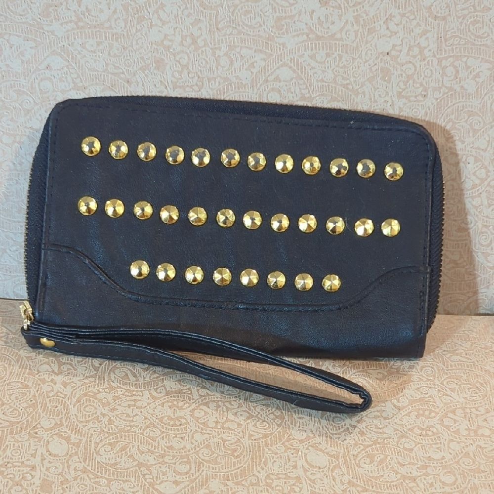 Guess Black and Gold Studded Women's Wristlet Wallet Handbag